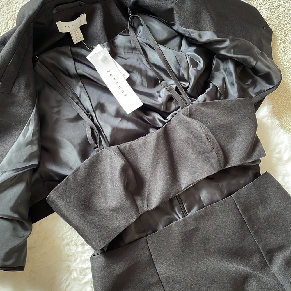 Topshop two-in-one Cutout Detail blazer mini dress in black - Picture 10 of 16